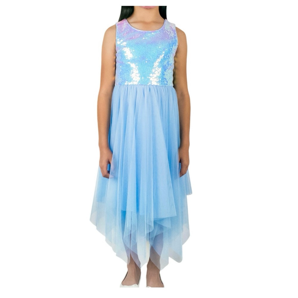 NWOT ZUNIE Big Girls Blue Sequin Tulle Dress Party Special Occasion Size 14/16 - Picture 3 of 5